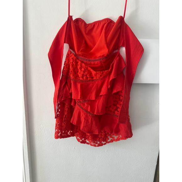 Selfie Leslie Aramis Strapless Lace & Ruffle Detail Dress Red Sz M Christmas - Picture 9 of 14